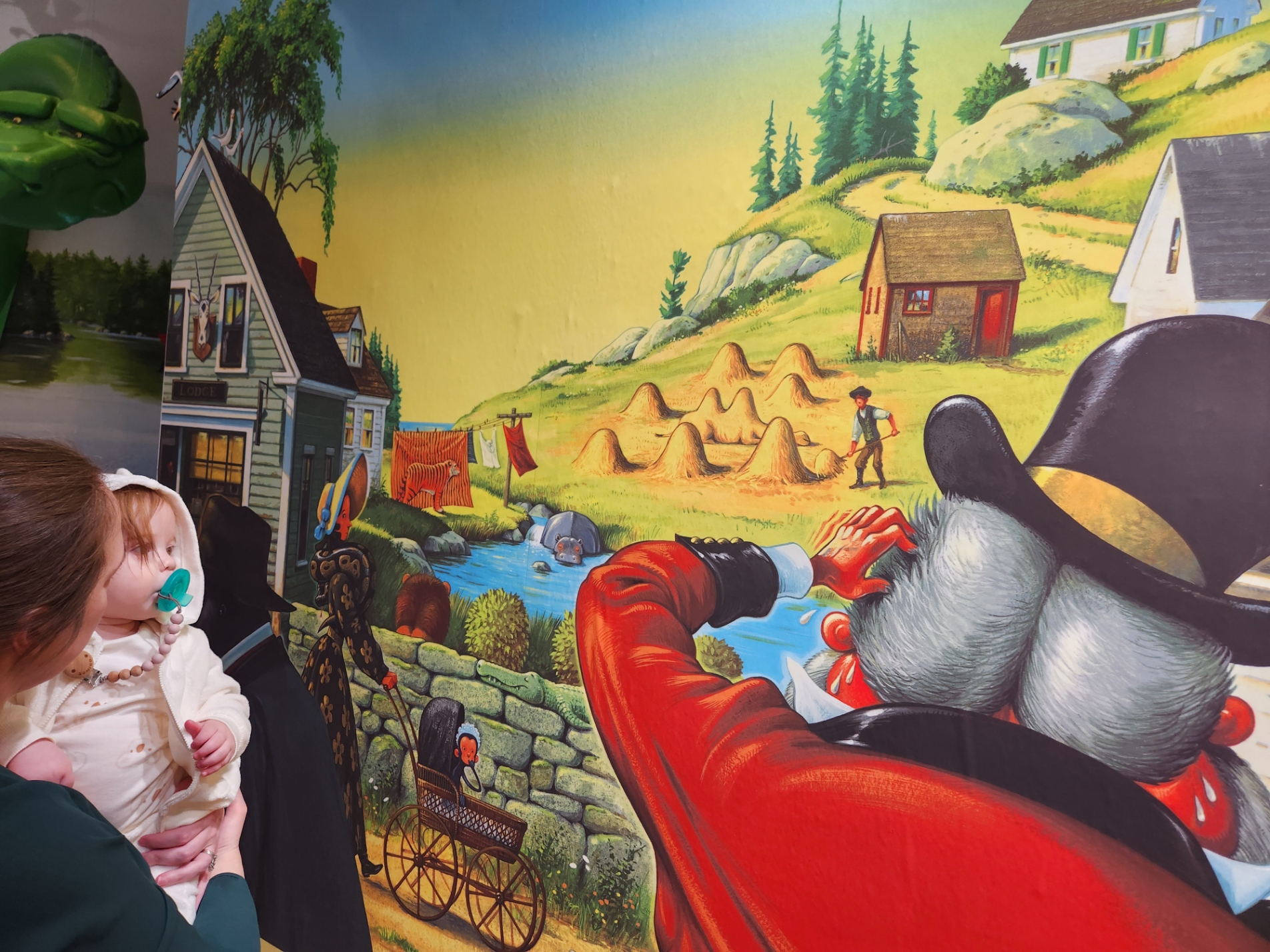 A large wall illustration from The Circus Ship in the exhibit honoring Chris Van Dusen